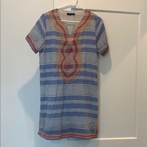 Blue & White Striped Dress w/ Colorful Detail